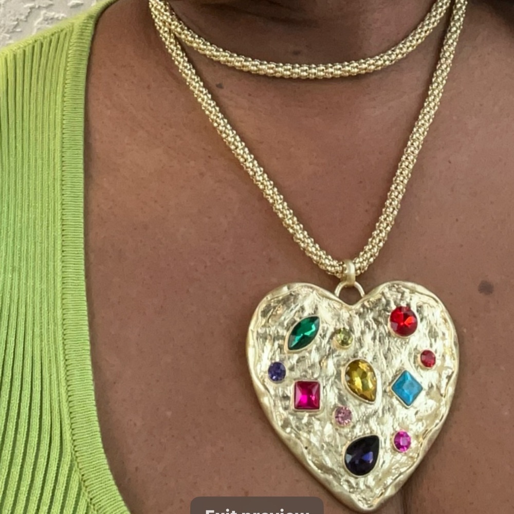 glam Gold-Tone Heart Pendant Necklace with Multicolor Gemstones